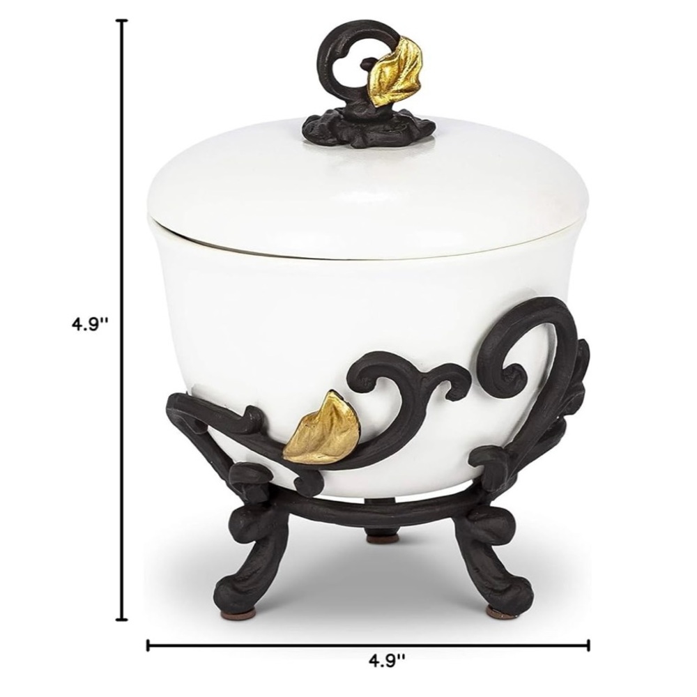GG Collection White Ceramic Jar with Black and Gold Details - Picture 2 of 3